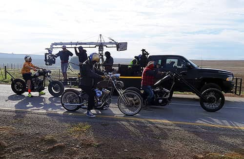 movie cars for hire bikers on harley davidsons movie set with camera boom