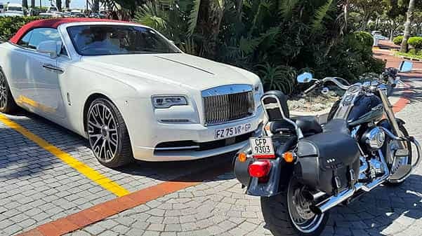 cape corporate tours executive chauffeur trips white rolls royce convertible and harley davidson