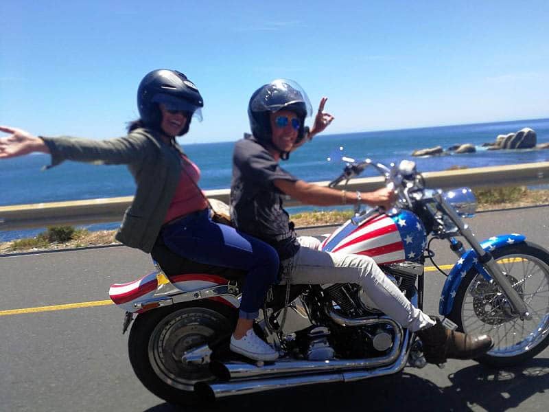Harley Davidson Chauffeur Rides Man & Woman Riding On American Flag Harley